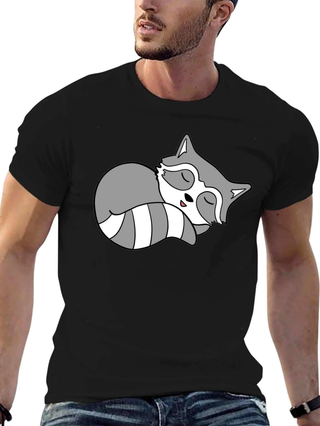 Cute Sleeping Raccoon Graphic Tee - Relaxed Style