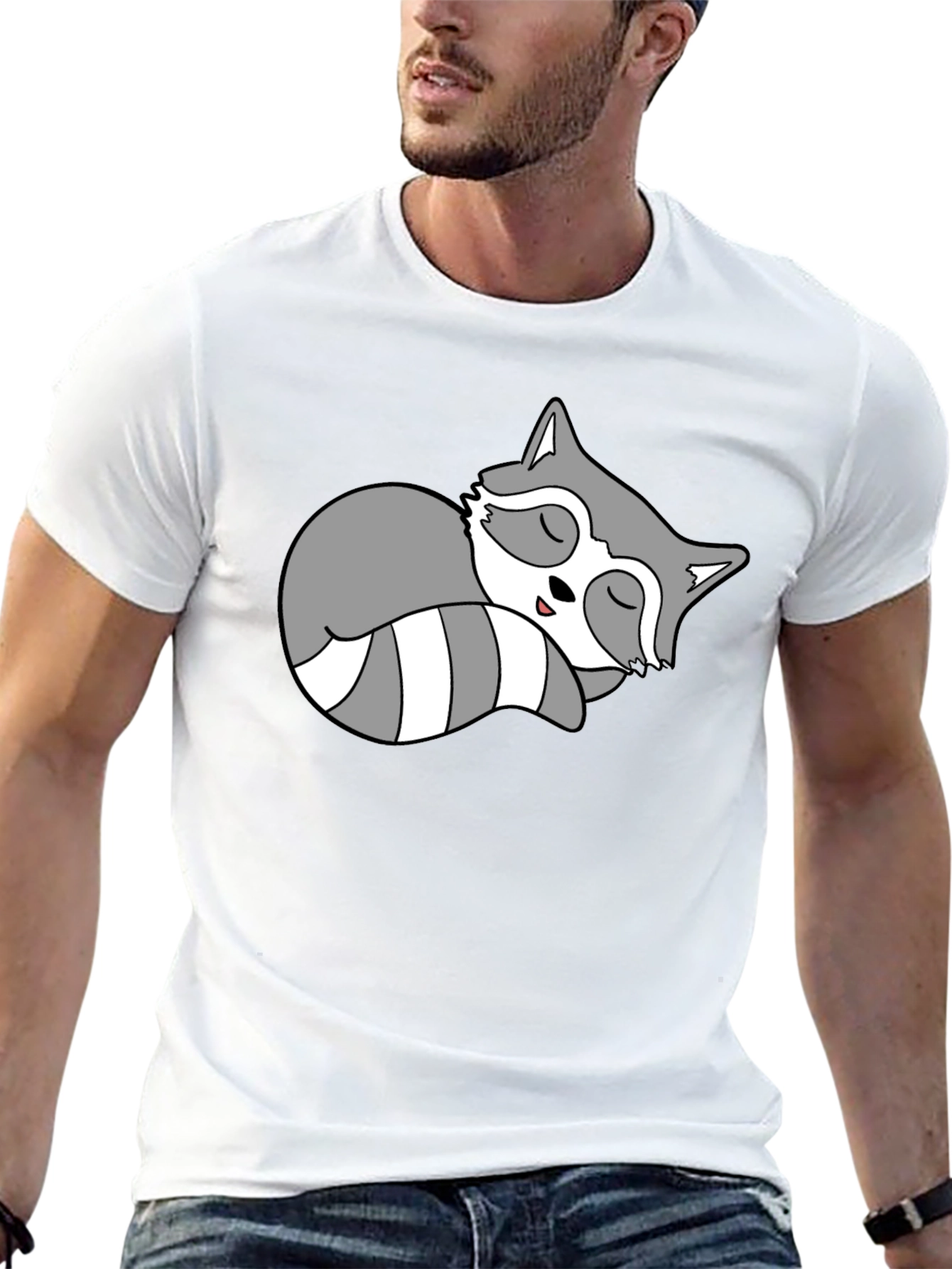 Cute Sleeping Raccoon Graphic Tee - Relaxed Style