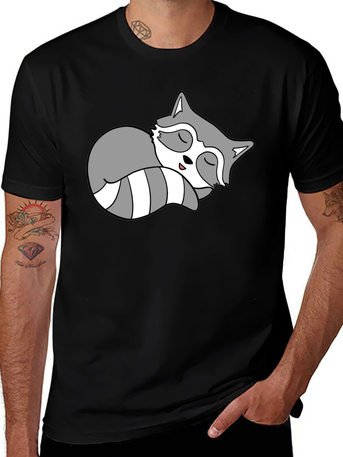 Cute Sleeping Raccoon Graphic Tee - Relaxed Style