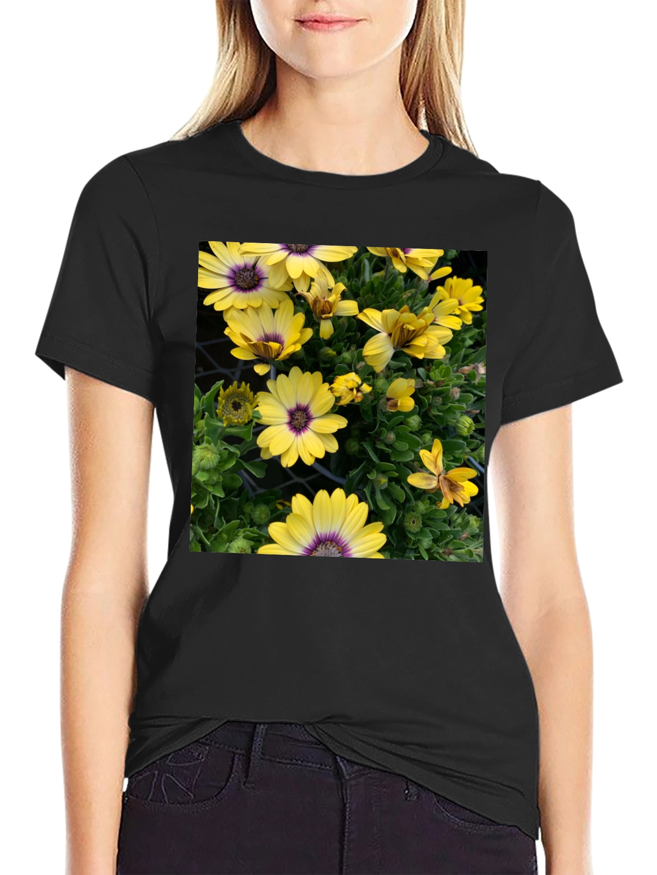 Floral Graphic T-Shirt - Yellow Daisy Print