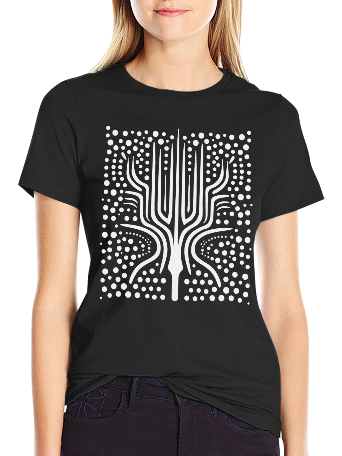 Abstract Geometric Tree Black Graphic Tee