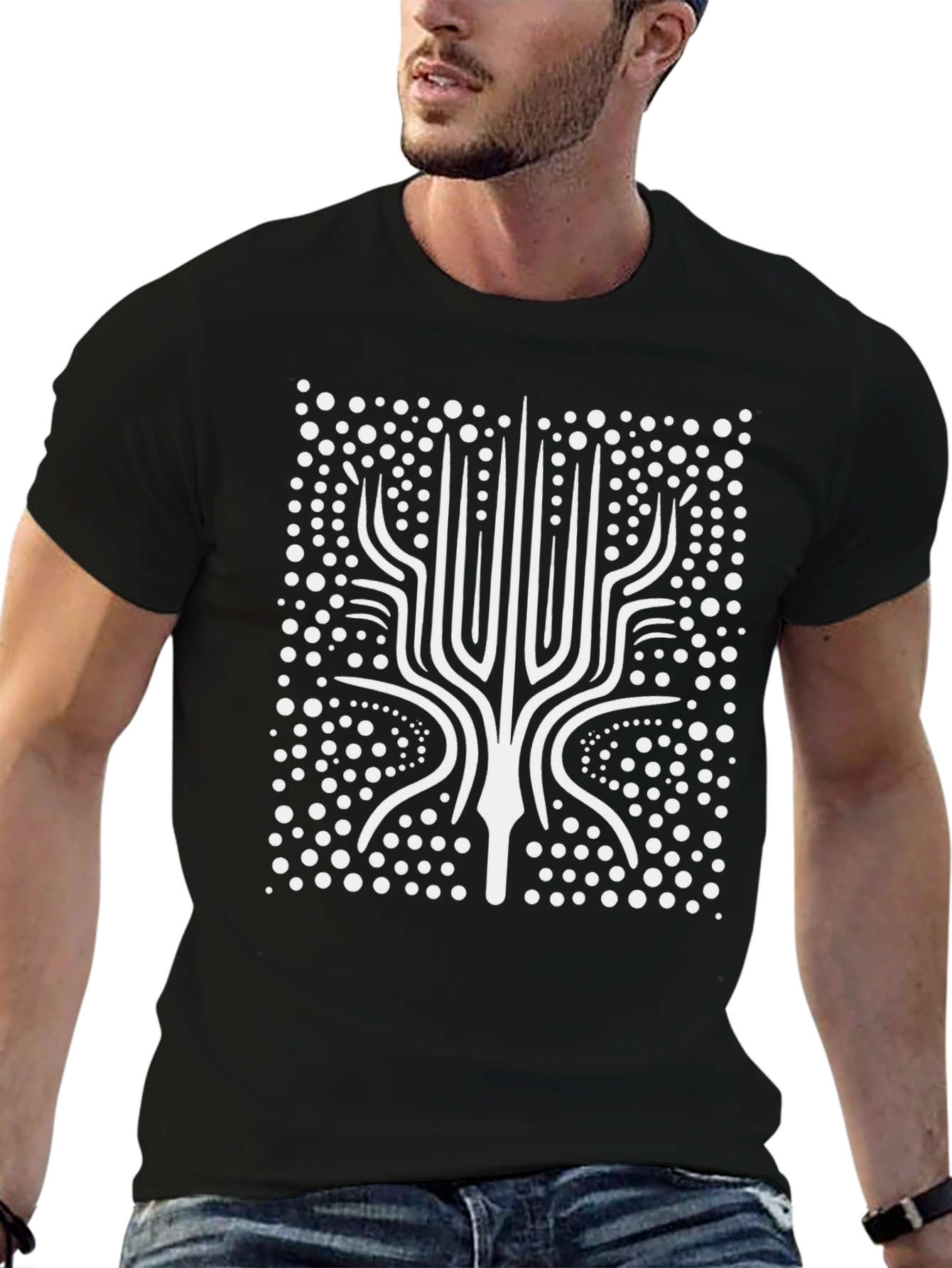 Abstract Geometric Tree Black Graphic Tee