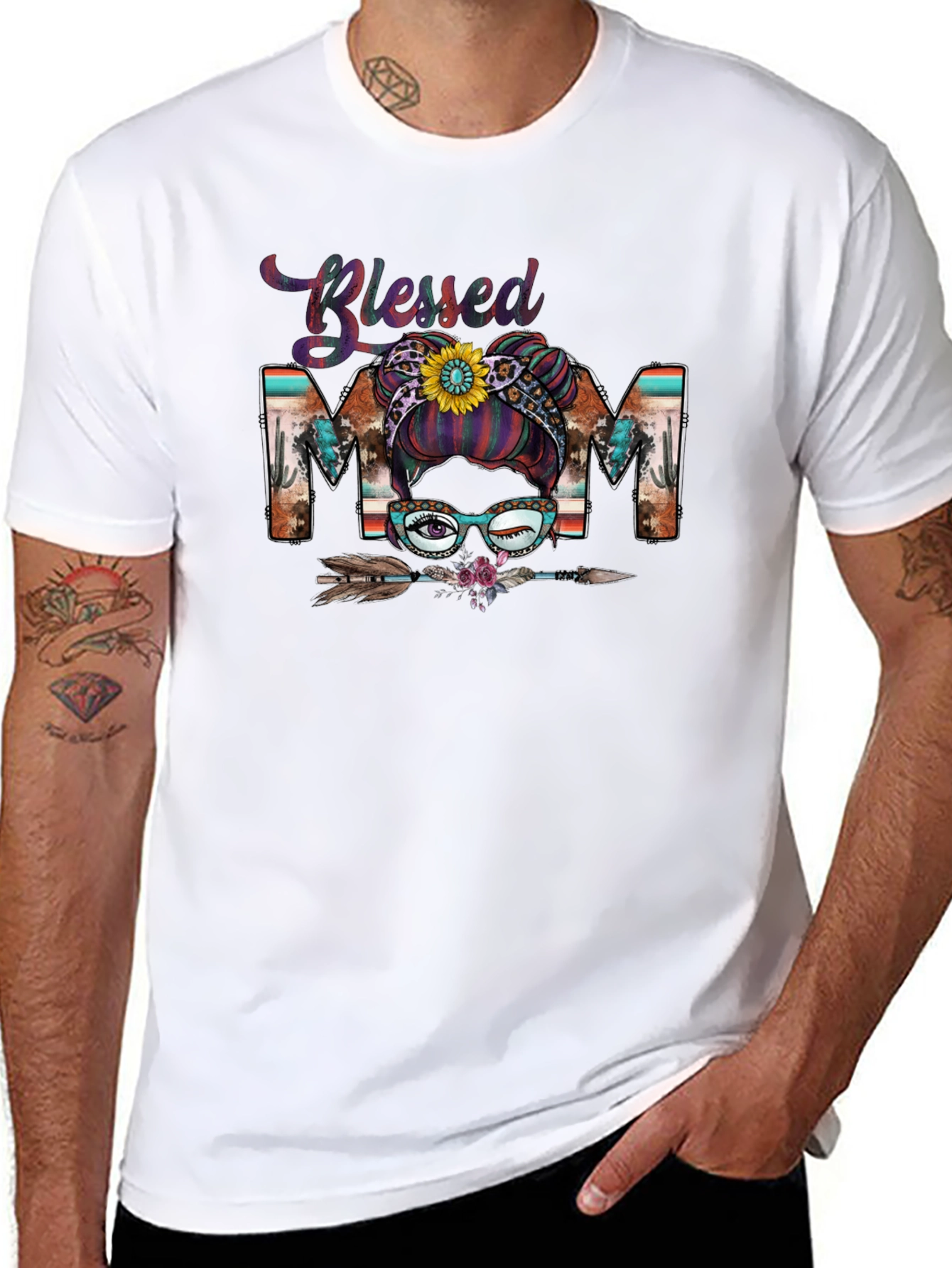 Blessed Mom Messy Bun T-Shirt