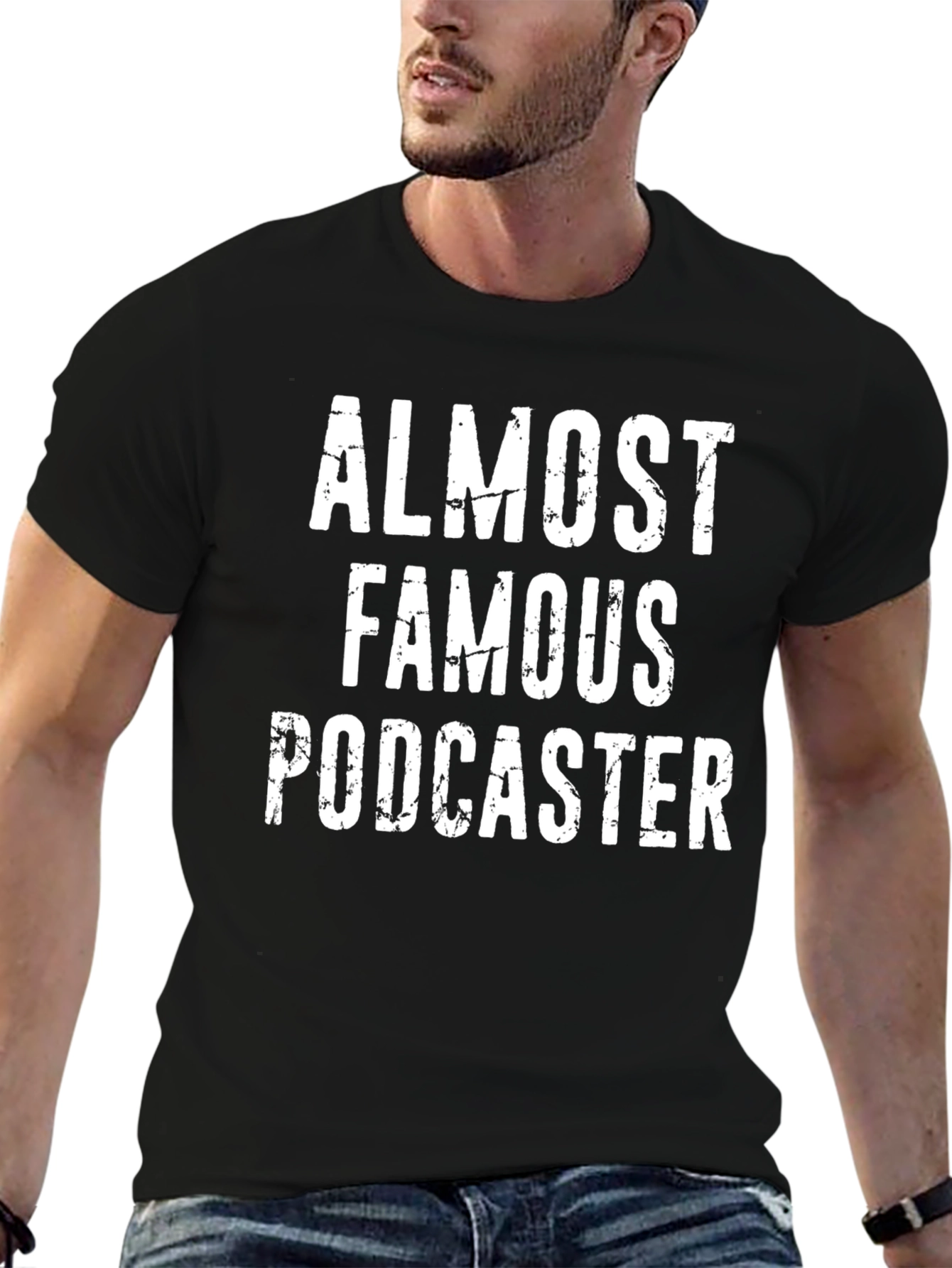 Almost Famous Podcaster T-Shirt - Black Crew Neck Tee
