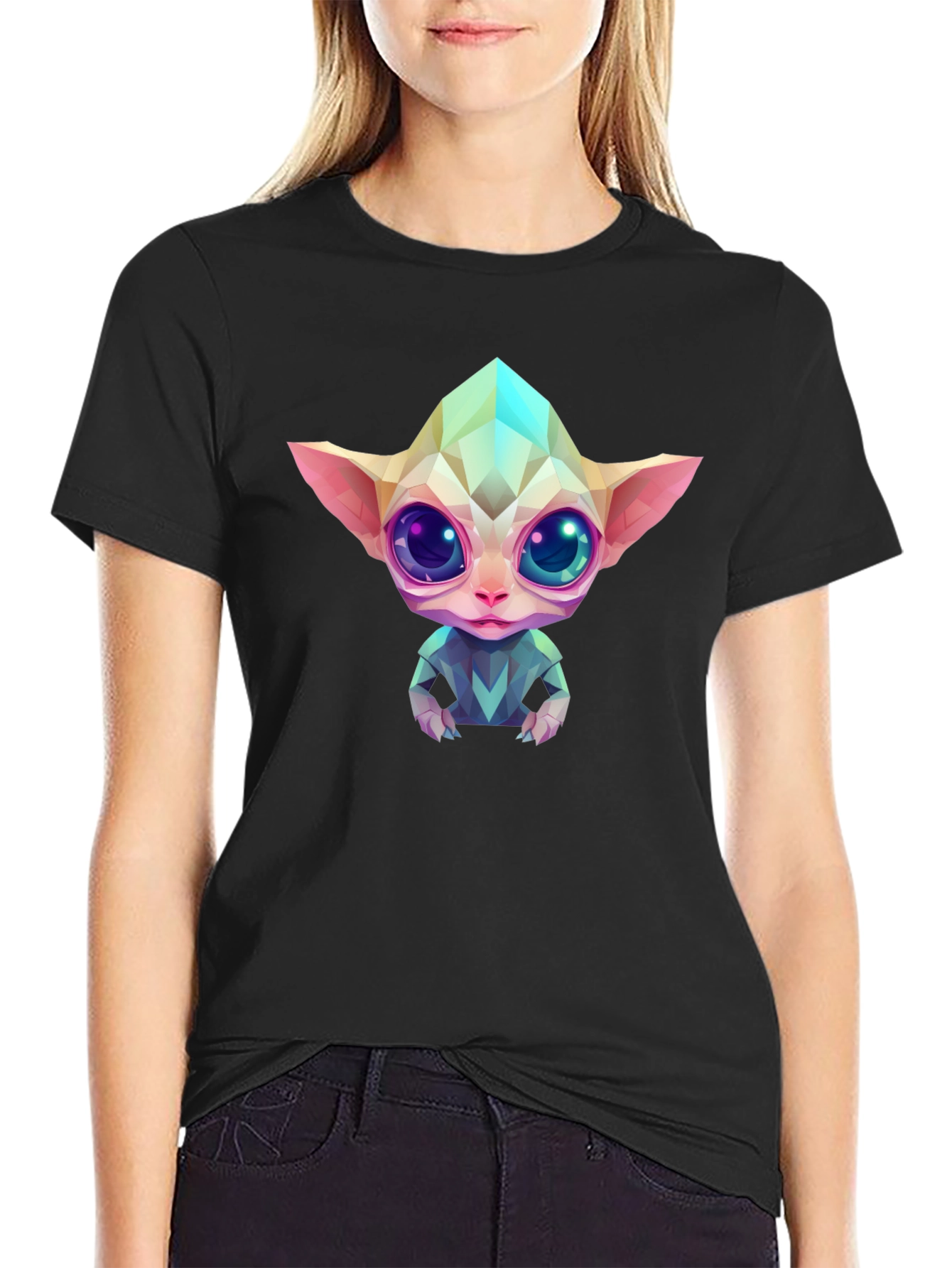 Geometric Alien Graphic Black T-Shirt