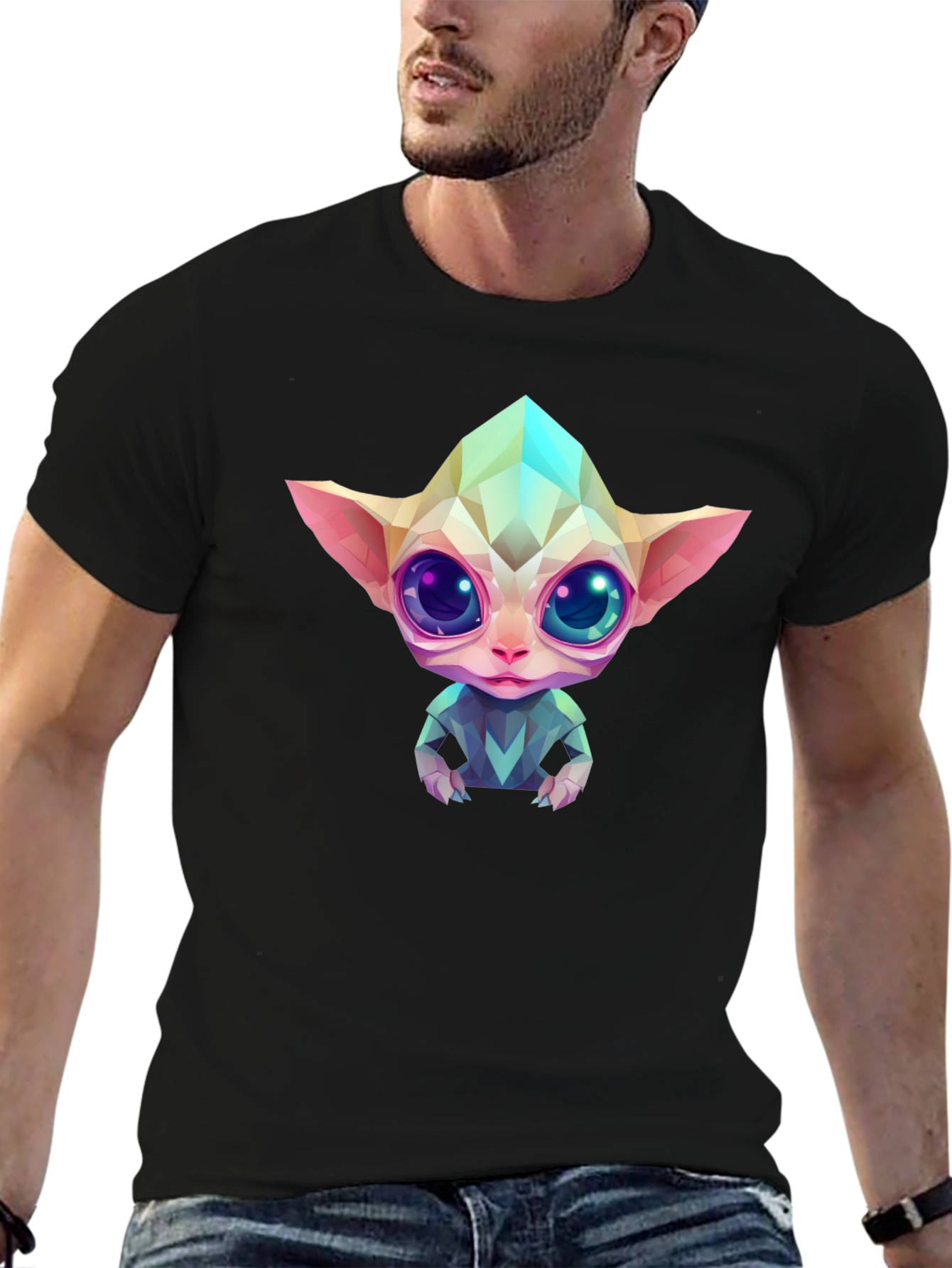 Geometric Alien Graphic Black T-Shirt
