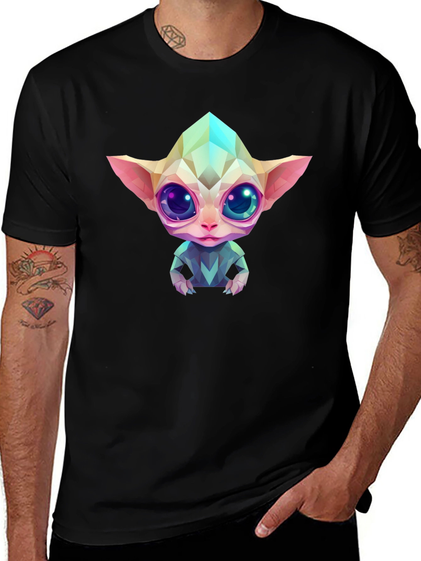 Geometric Alien Graphic Black T-Shirt
