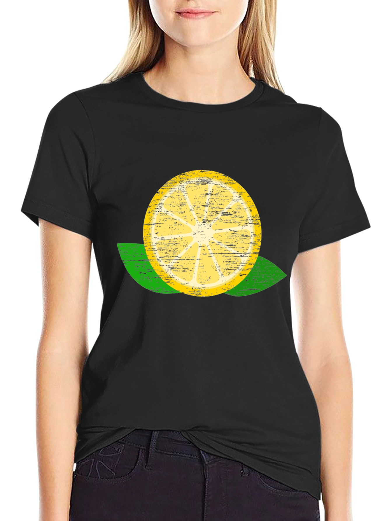 Lemon Slice Graphic Tee - Black Cotton T-Shirt