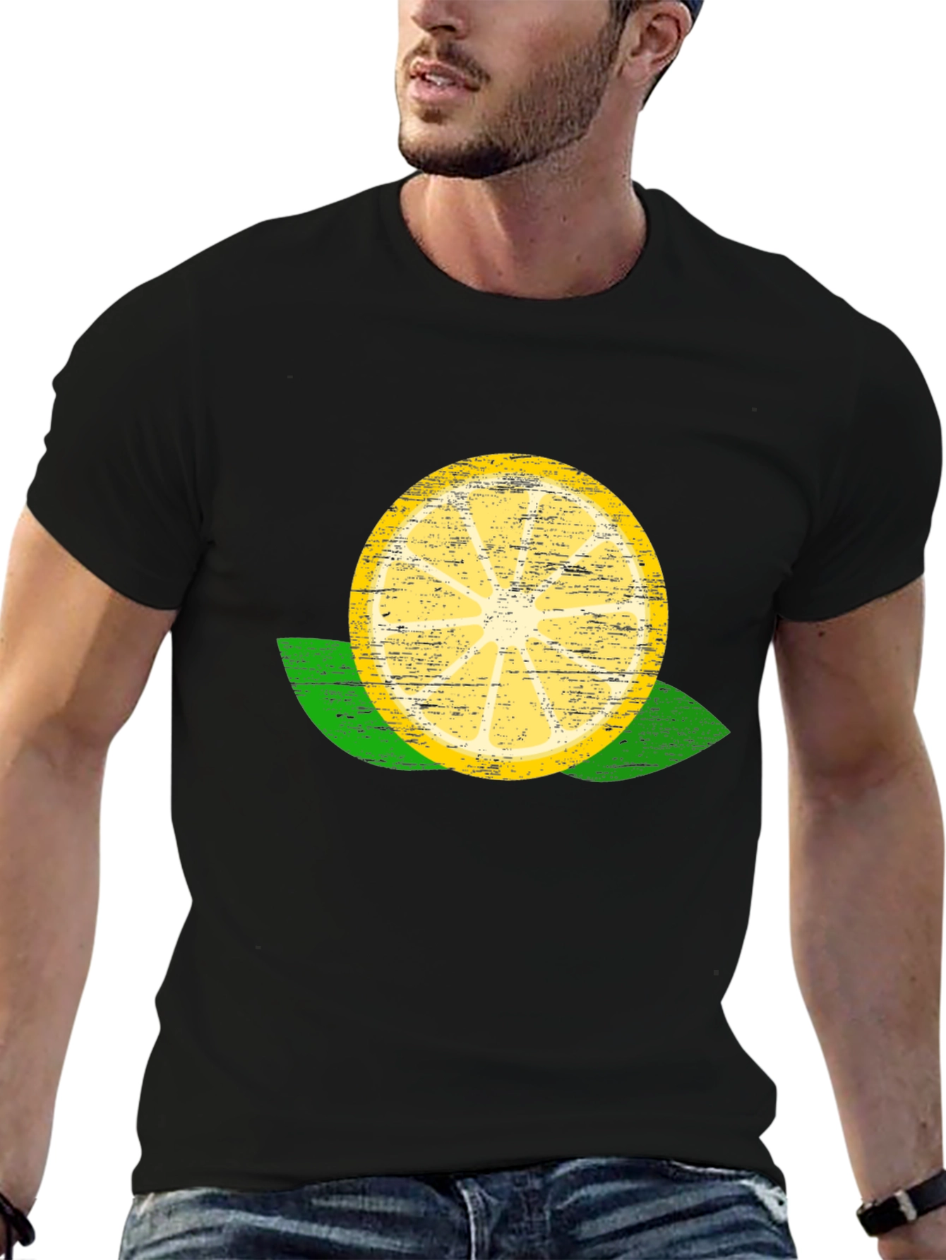Lemon Slice Graphic Tee - Black Cotton T-Shirt