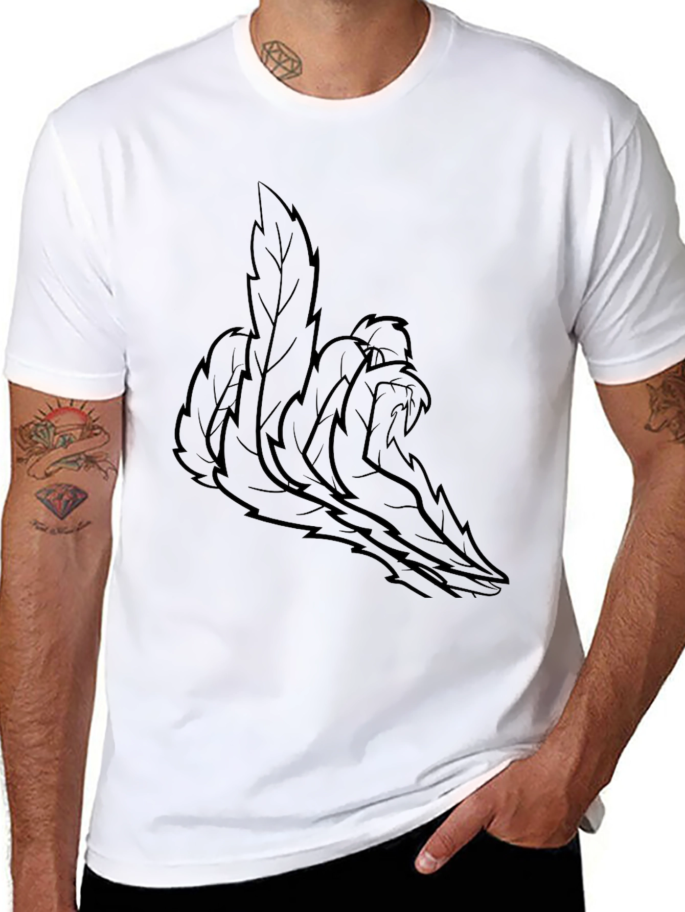 Leaf Design Black T-Shirt - Stylish Casual Wear