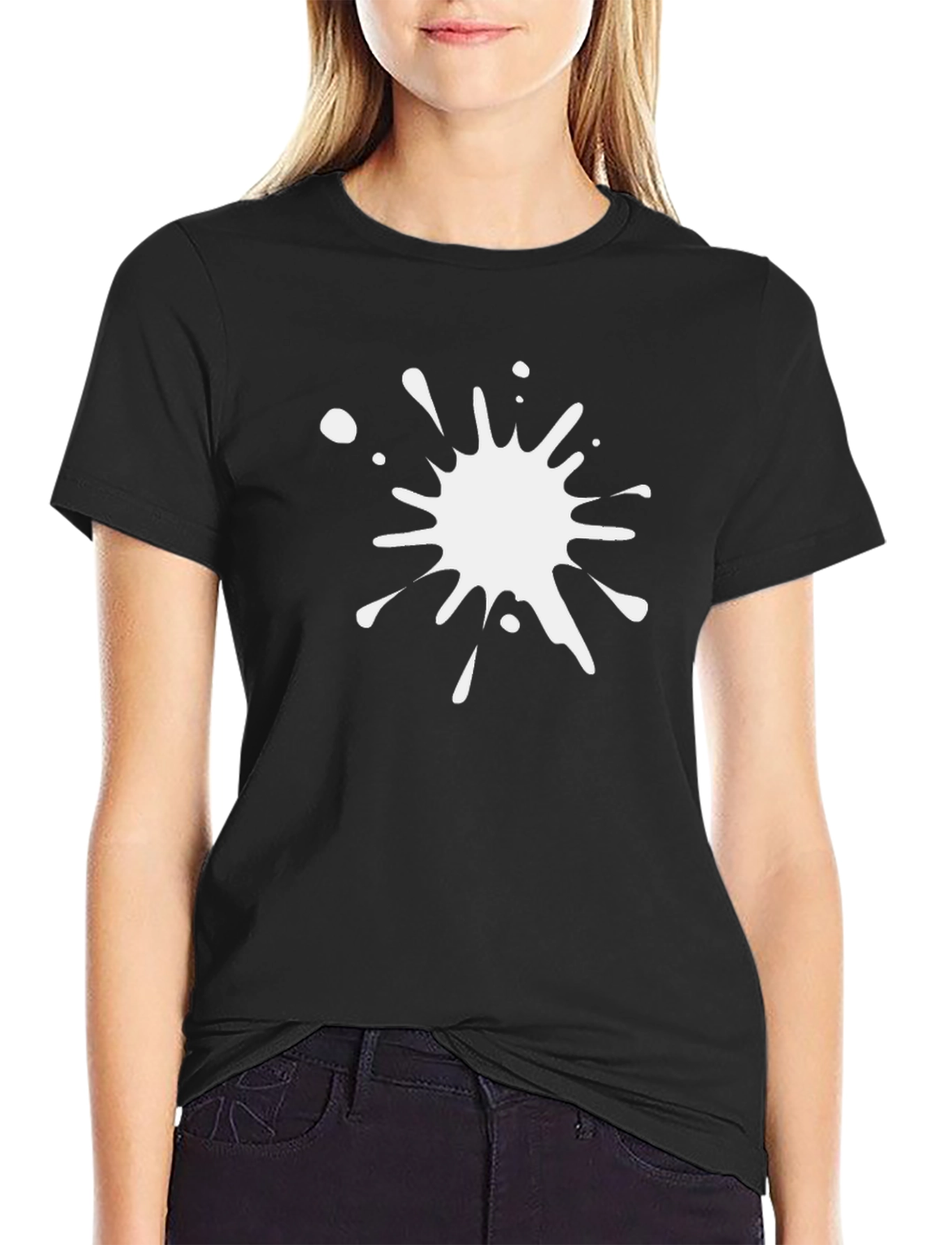 Mens Black T-Shirt with White Paint Splatter Graphic