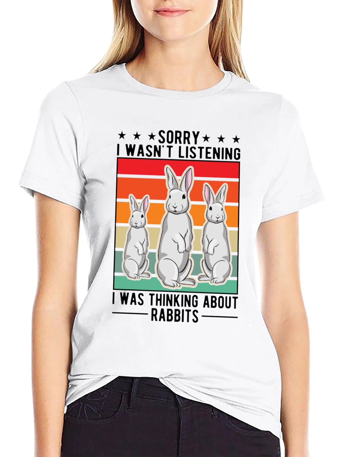 Funny Rabbit T-Shirt: Sorry Thinking About Rabbits
