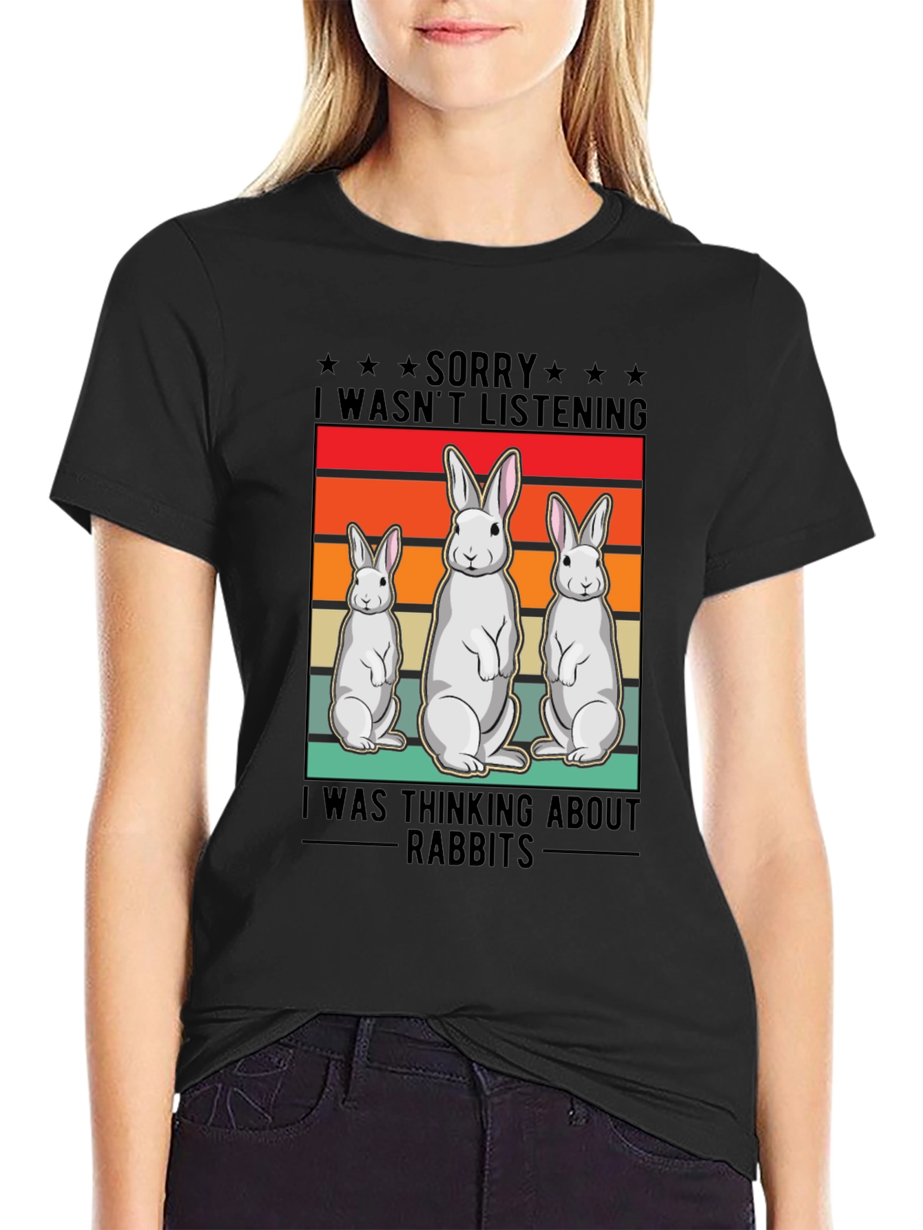 Funny Rabbit T-Shirt: Sorry Thinking About Rabbits