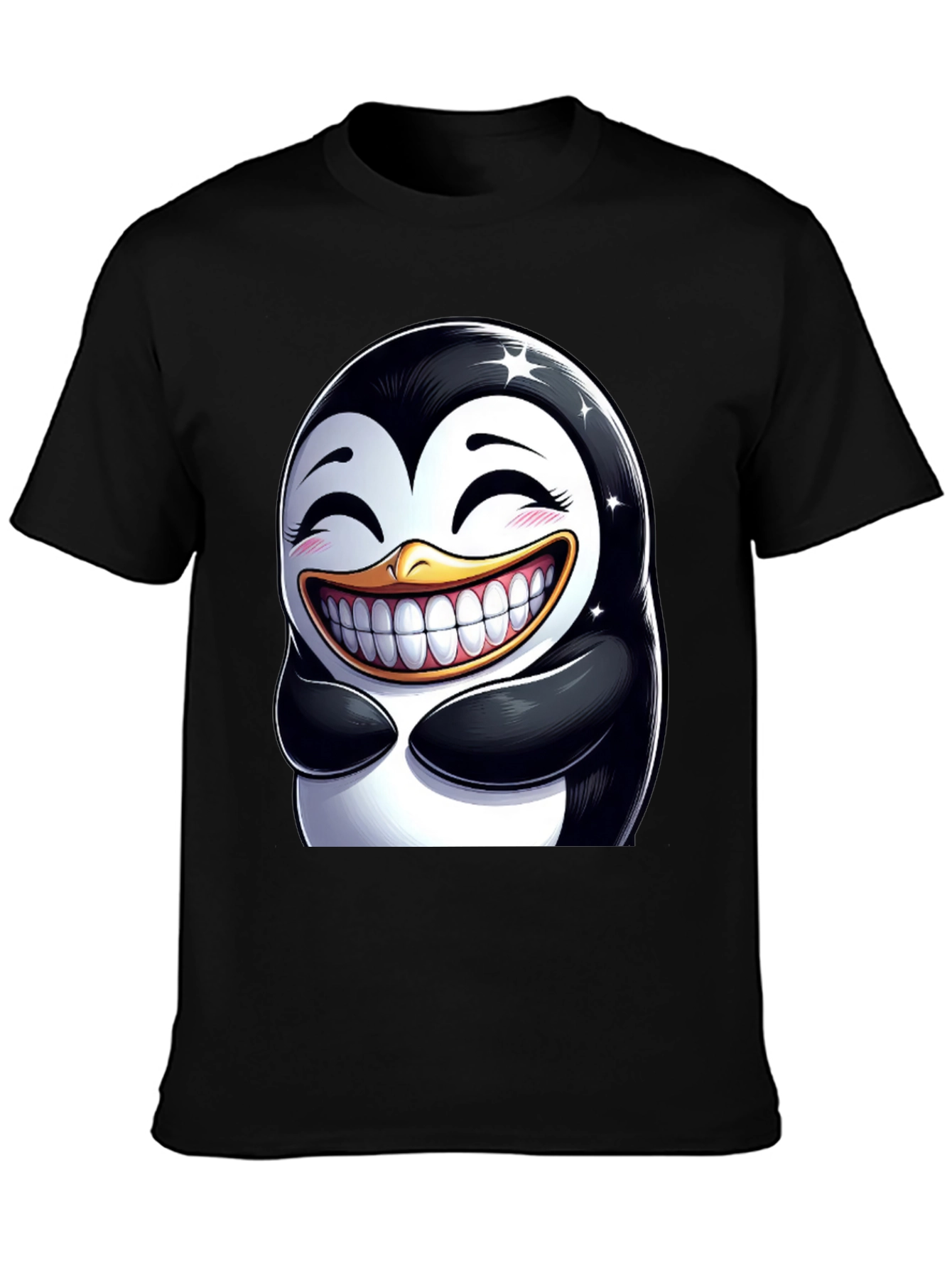 Funny Penguin Graphic Tee - Black Cotton Blend T-Shirt