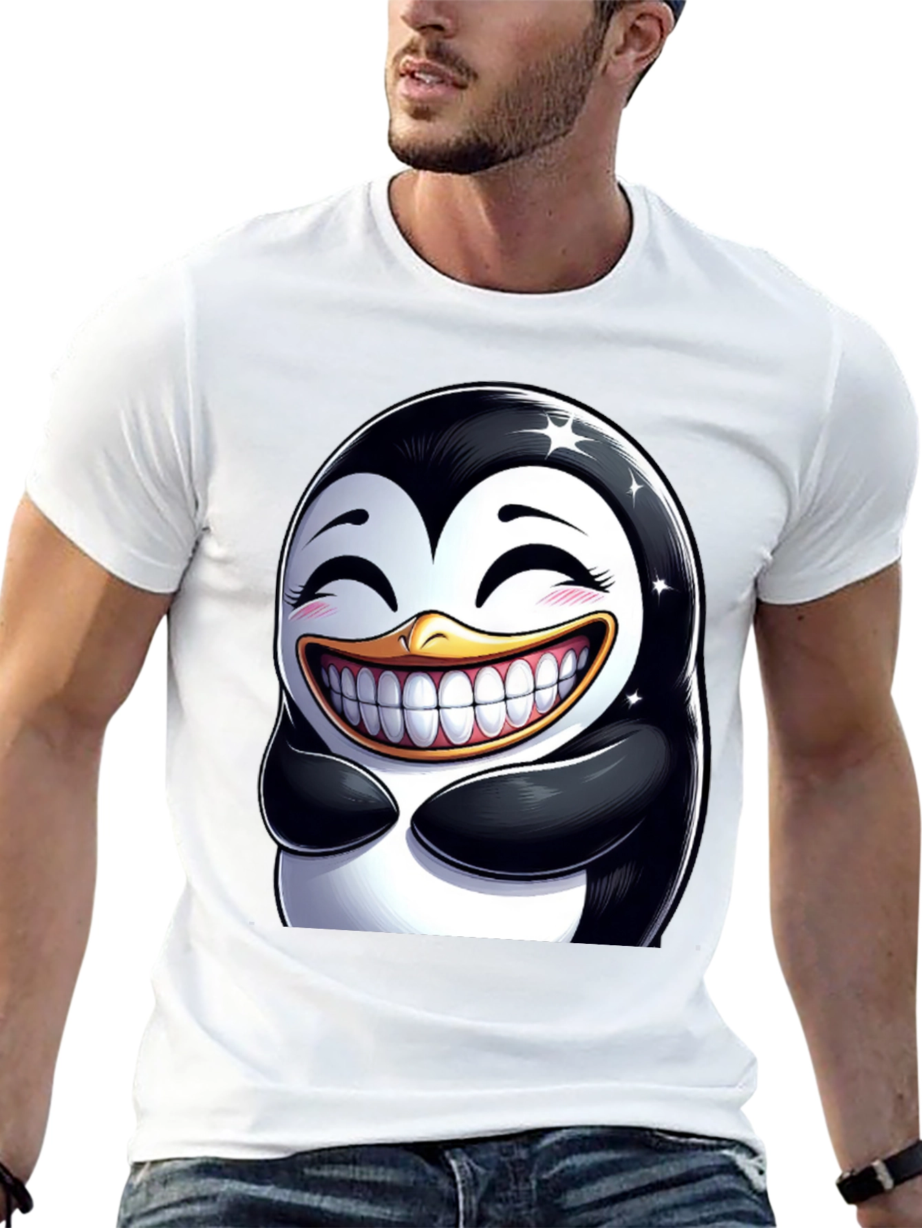 Funny Penguin Graphic Tee - Black Cotton Blend T-Shirt