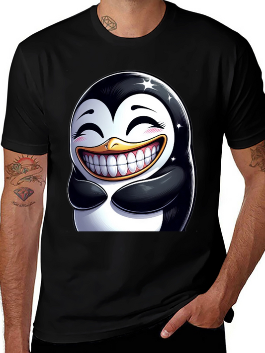 Funny Penguin Graphic Tee - Black Cotton Blend T-Shirt