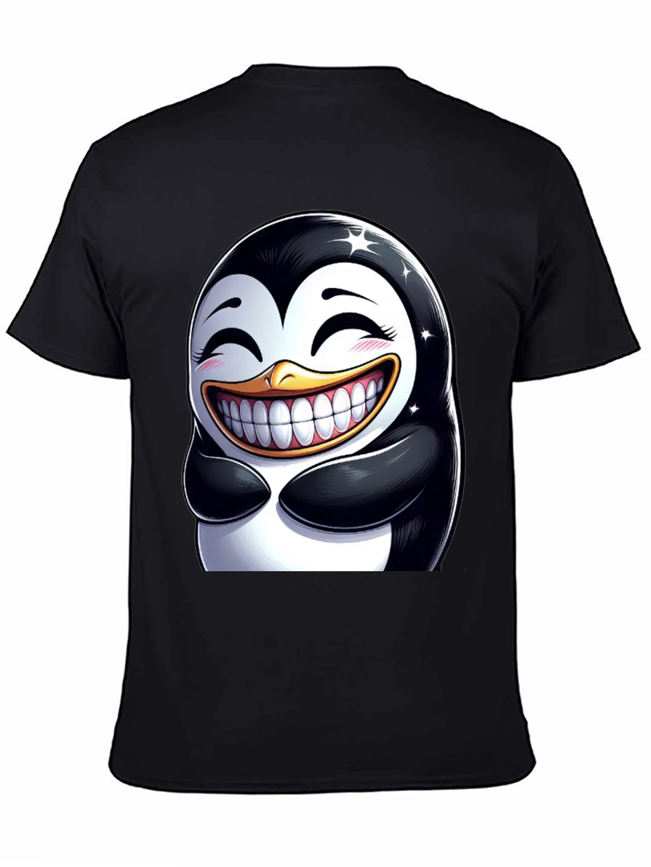 Funny Penguin Graphic Tee - Black Cotton Blend T-Shirt