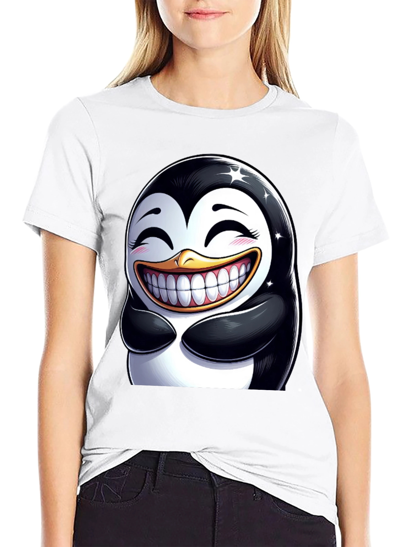 Funny Penguin Graphic Tee - Black Cotton Blend T-Shirt