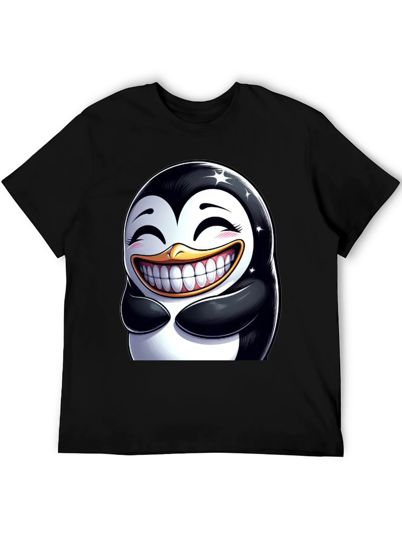 Funny Penguin Graphic Tee - Black Cotton Blend T-Shirt