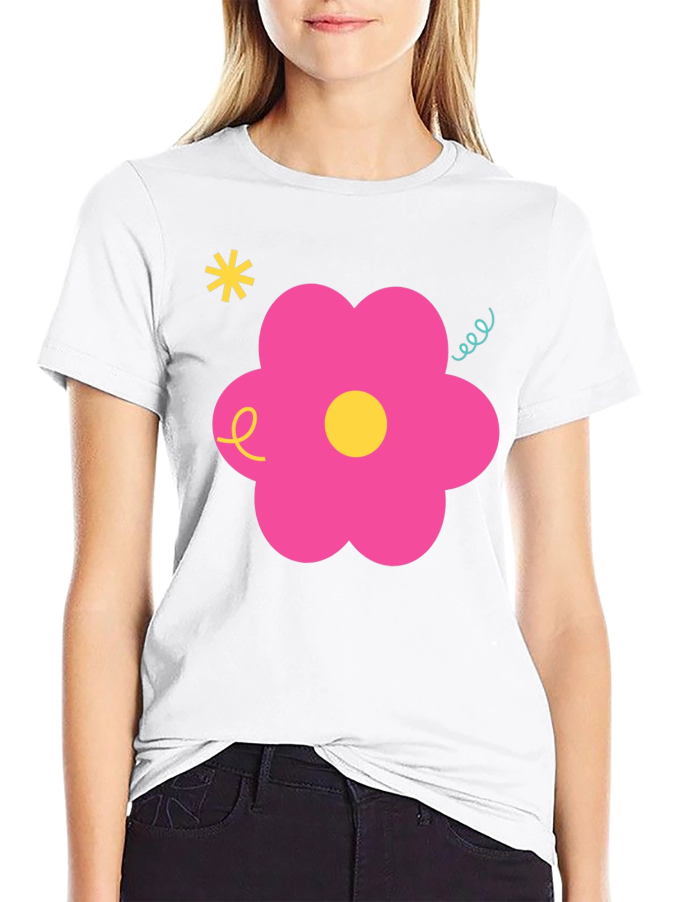 Retro Flower Graphic Black T-Shirt