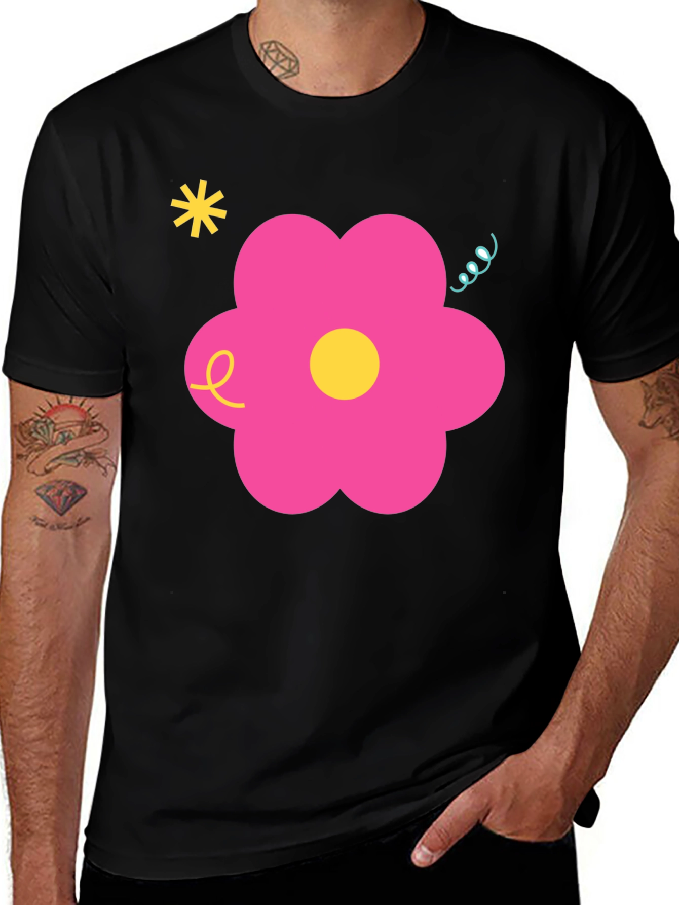 Retro Flower Graphic Black T-Shirt