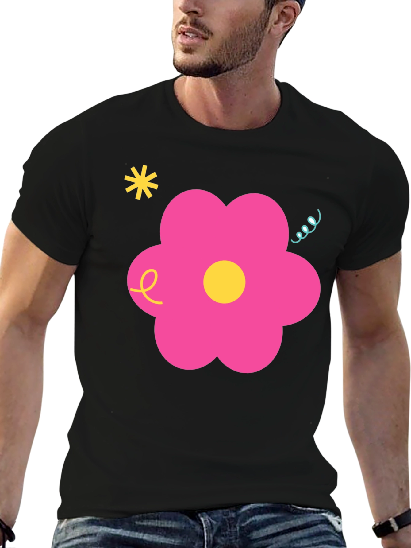 Retro Flower Graphic Black T-Shirt