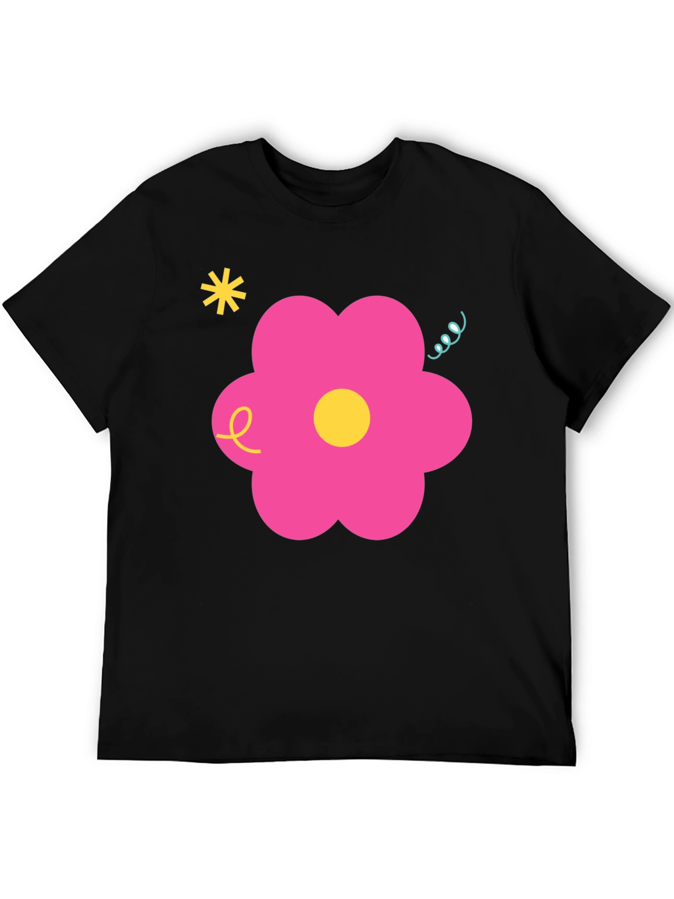 Retro Flower Graphic Black T-Shirt
