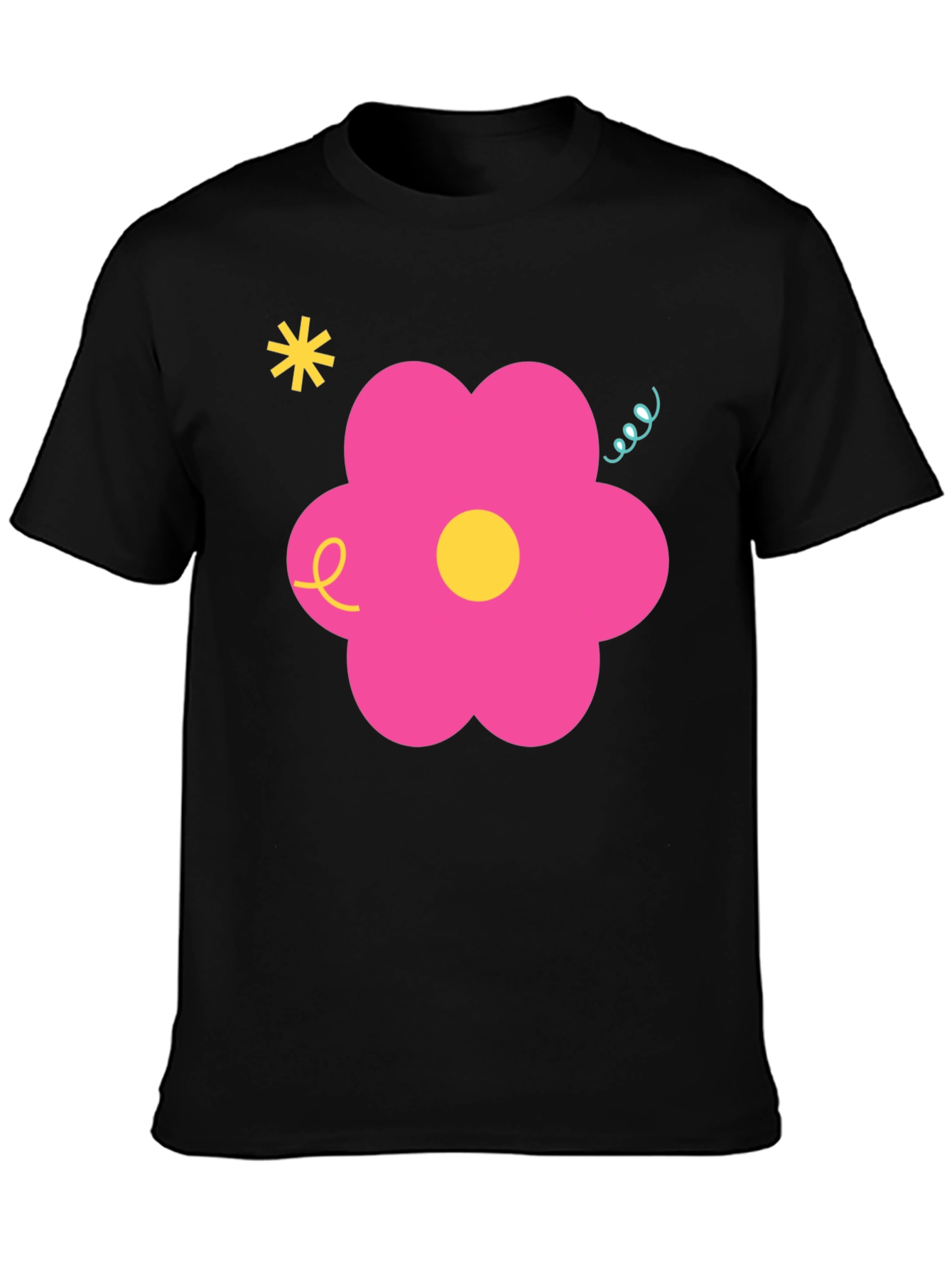 Retro Flower Graphic Black T-Shirt