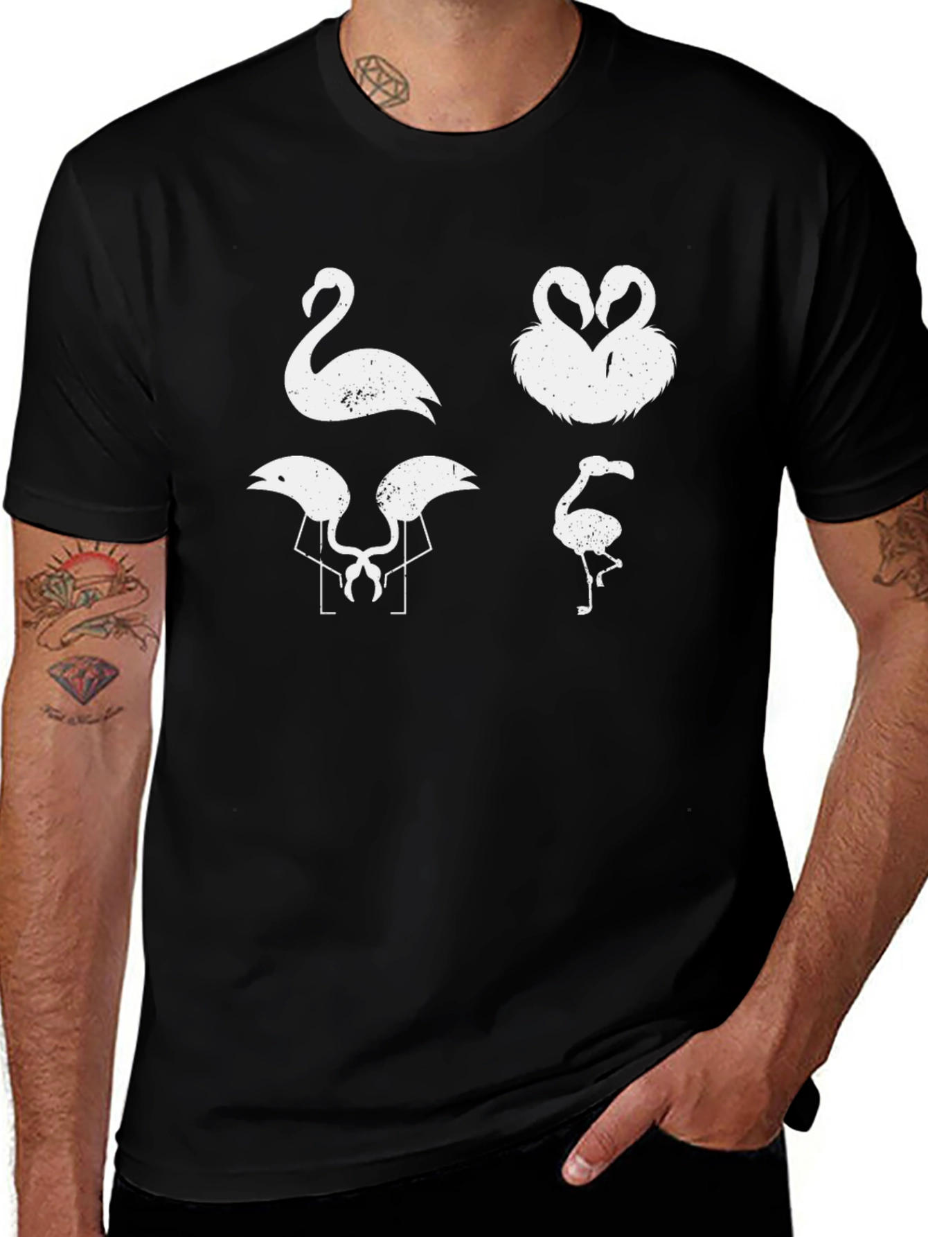 Flamingo Graphic Tee - Black Cotton T-Shirt