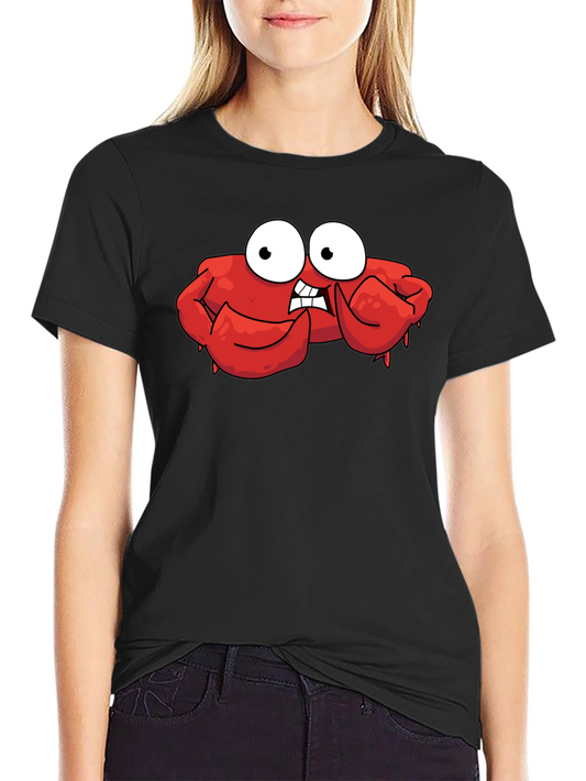 Funny Cartoon Crab Graphic Black T-Shirt