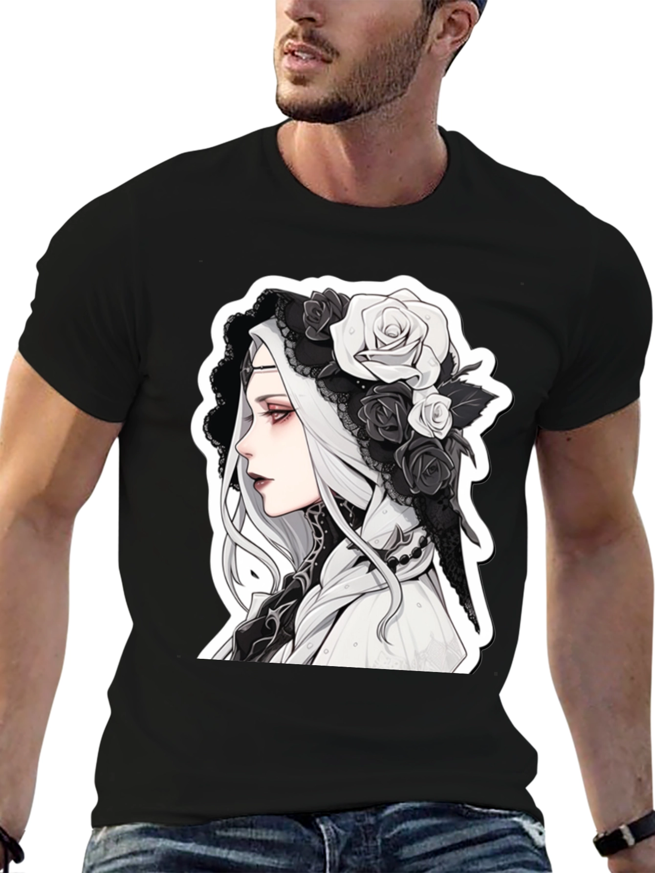 Gothic Floral T-Shirt - Anime Style