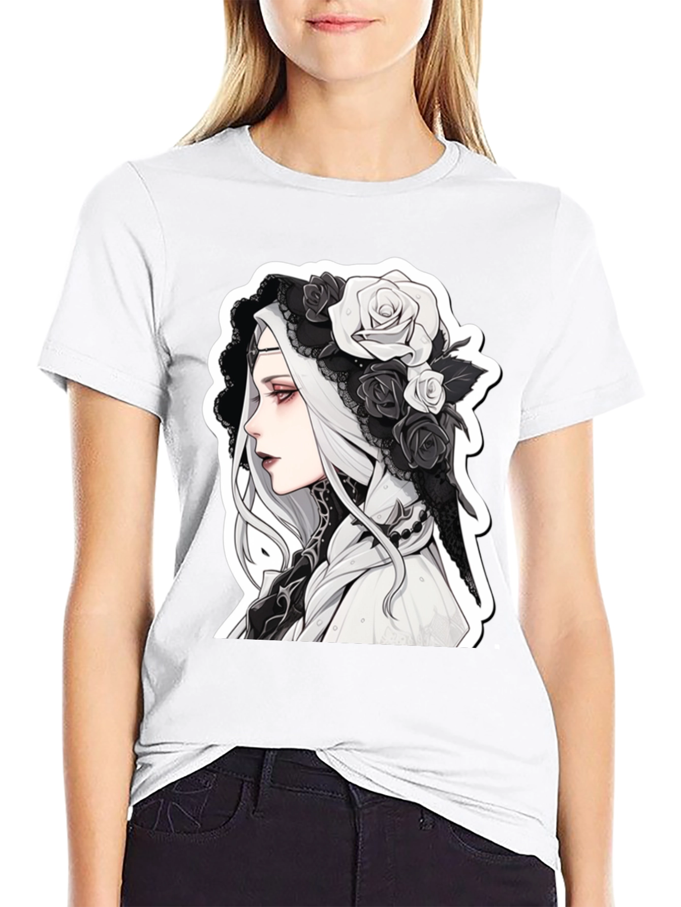 Gothic Floral T-Shirt - Anime Style