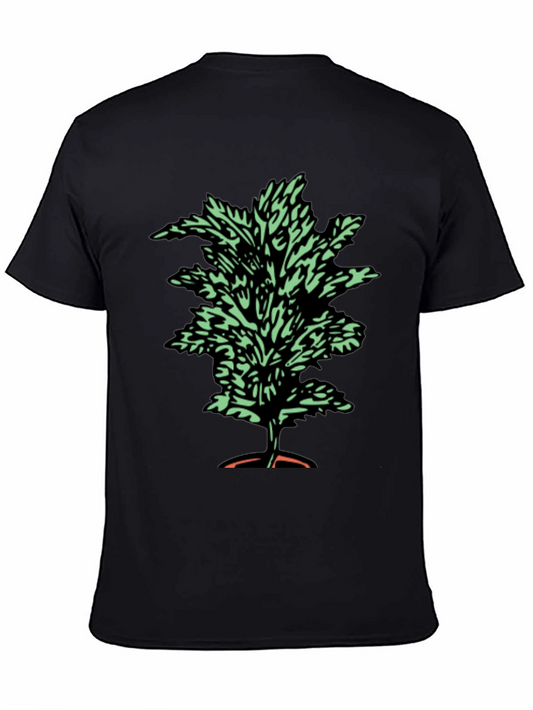 Botanical Print Tee - Black Cotton T-Shirt