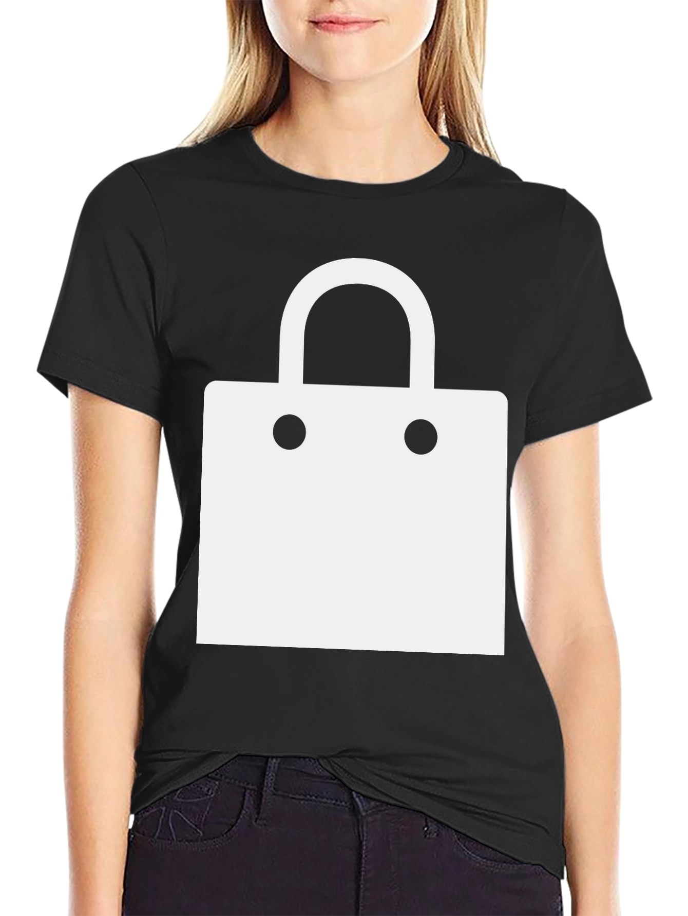Modern Black T-Shirt with Shopping Bag Design