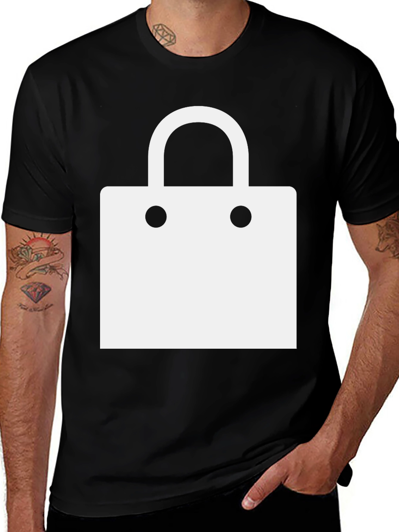 Modern Black T-Shirt with Shopping Bag Design