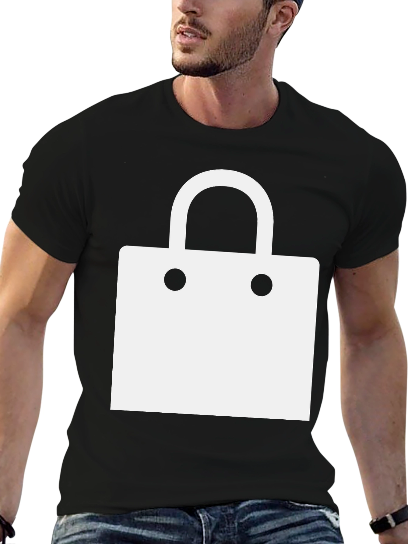 Modern Black T-Shirt with Shopping Bag Design