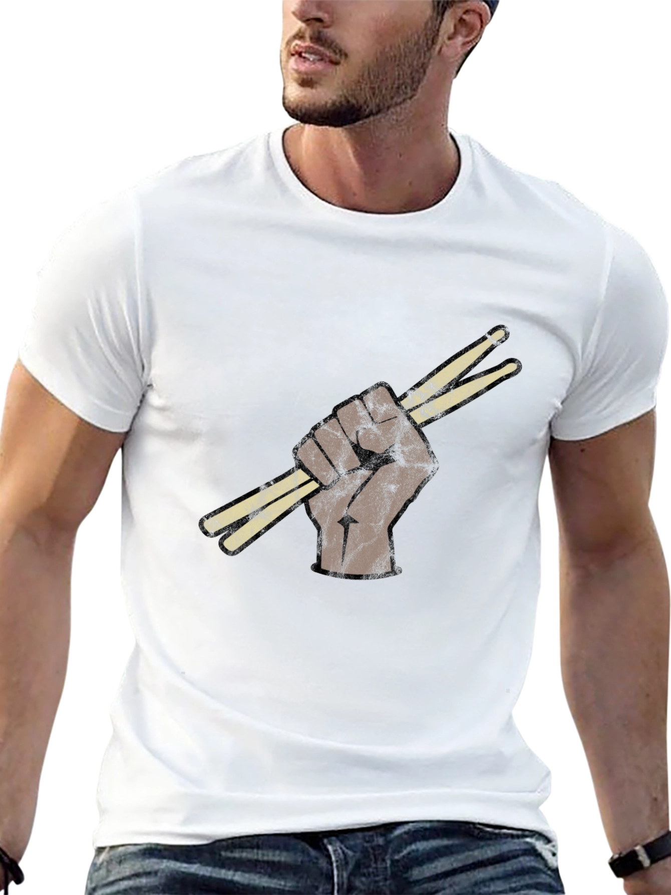 Drummers Fist T-Shirt - Black Crew Neck Tee