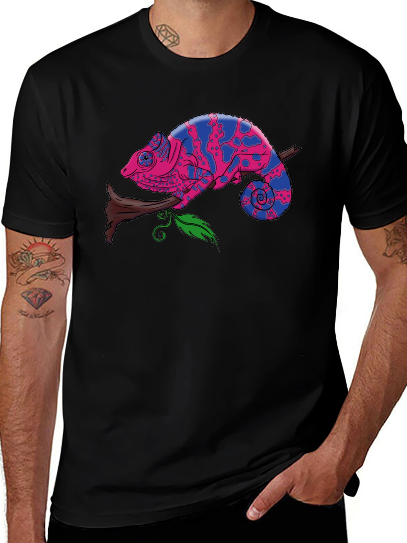 Chameleon Graphic Print Tee - Mens Black T-Shirt