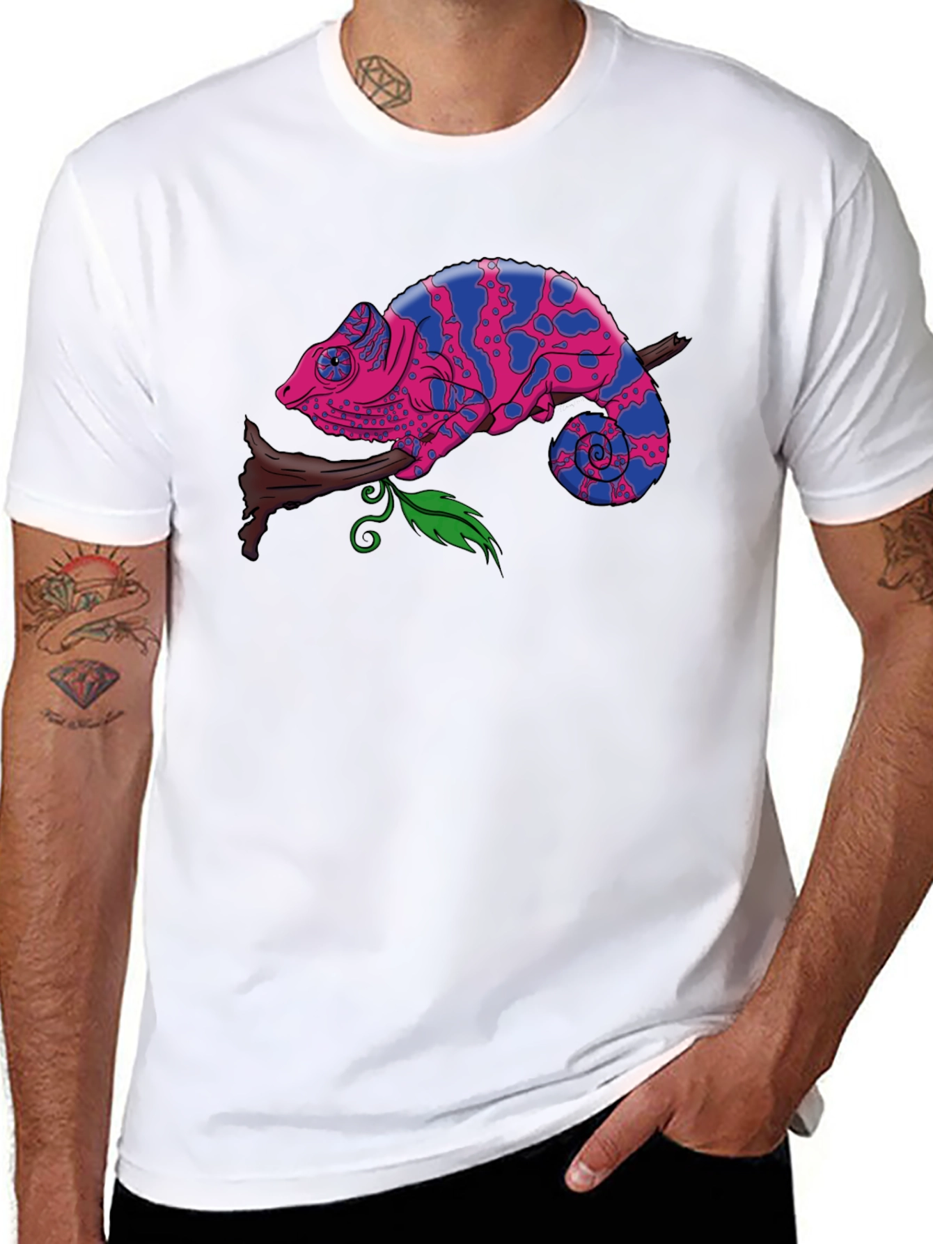 Chameleon Graphic Print Tee - Mens Black T-Shirt