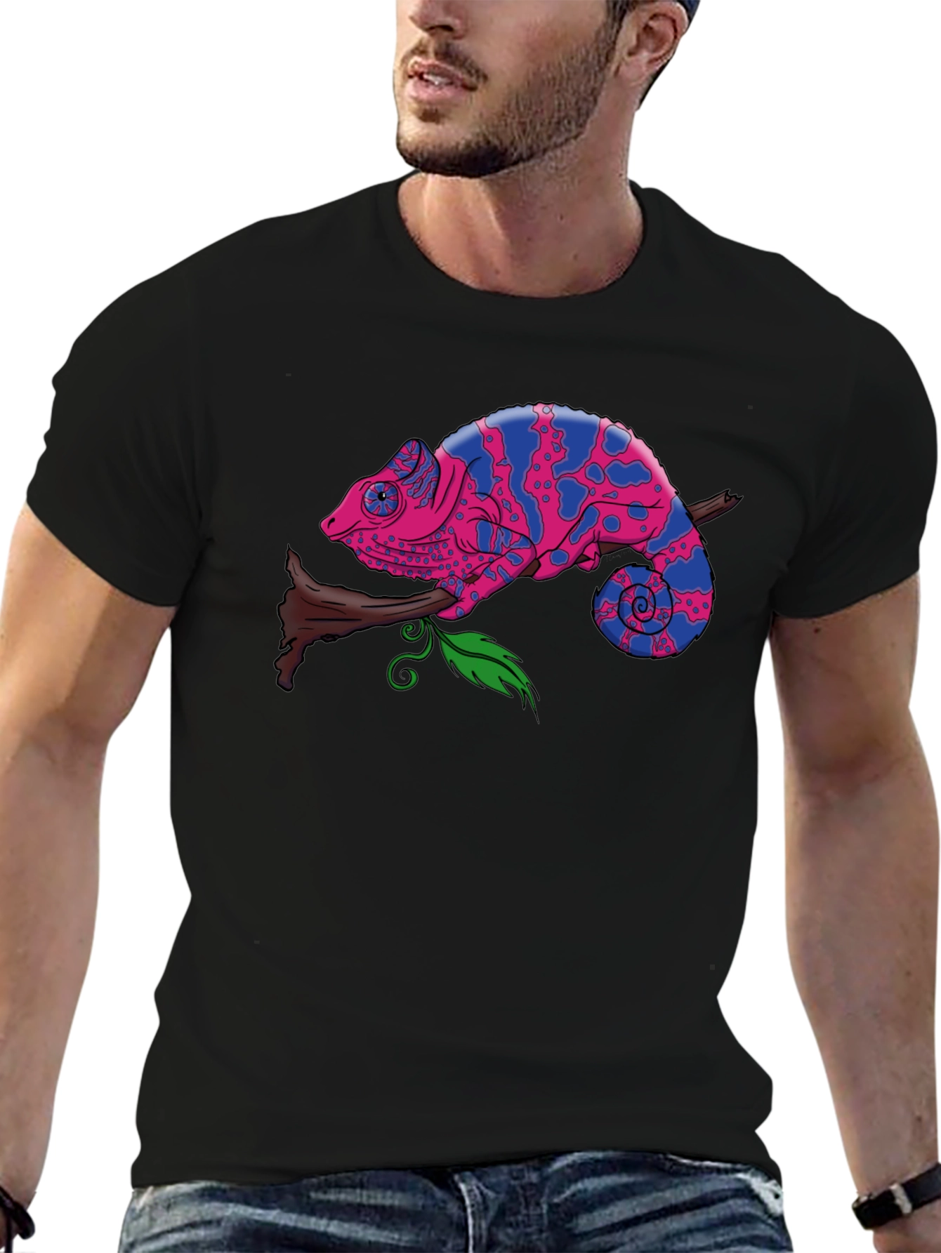 Chameleon Graphic Print Tee - Mens Black T-Shirt