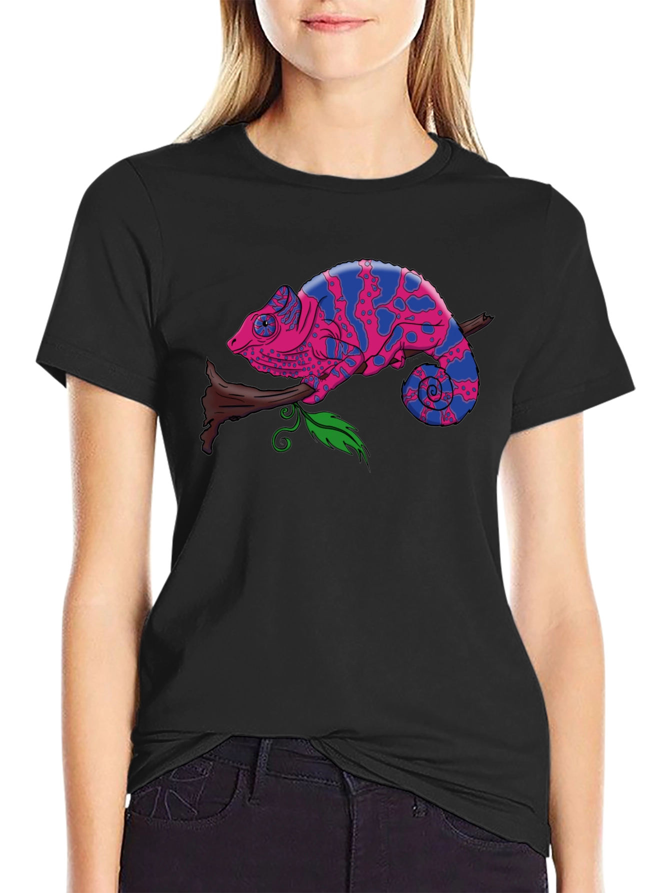 Chameleon Graphic Print Tee - Mens Black T-Shirt