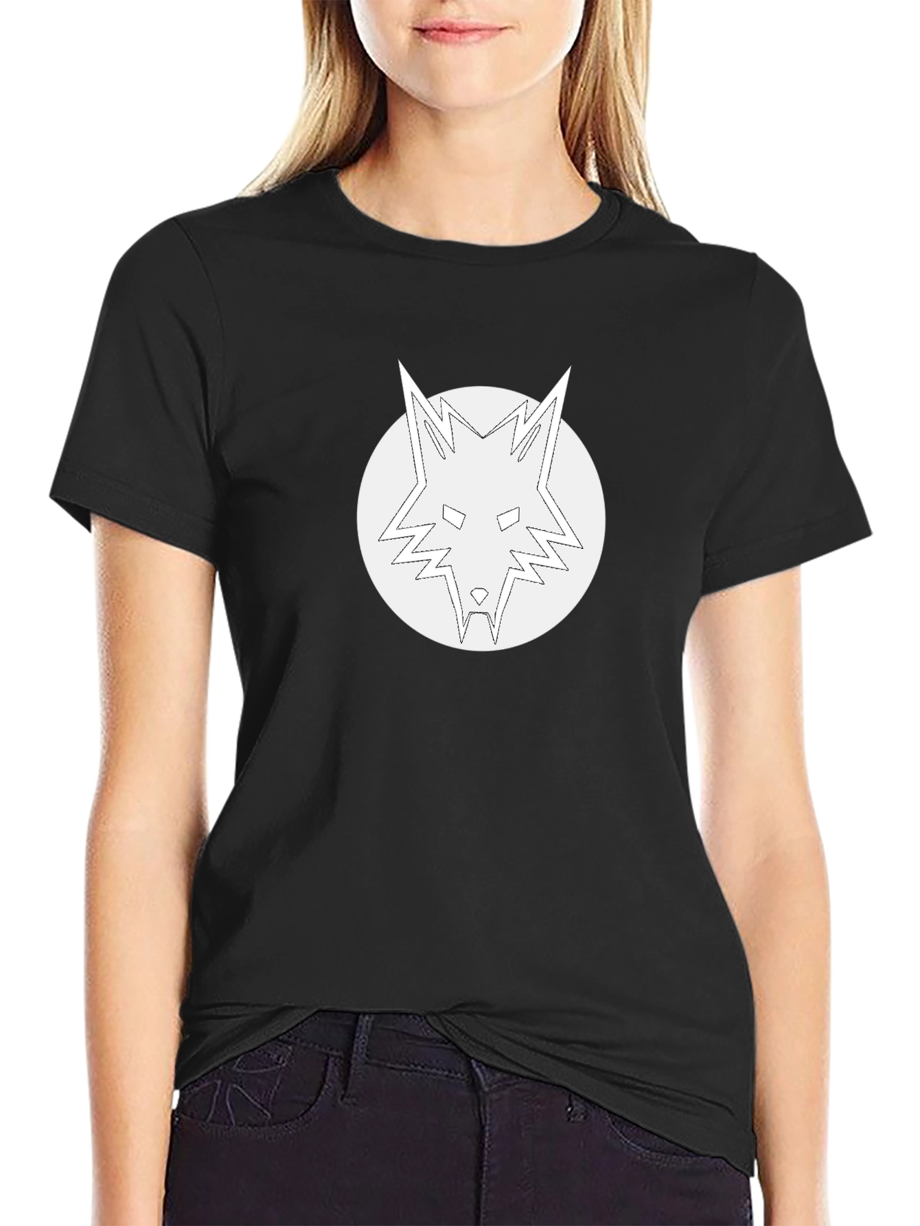 Black T-Shirt with White Wolf Graphic