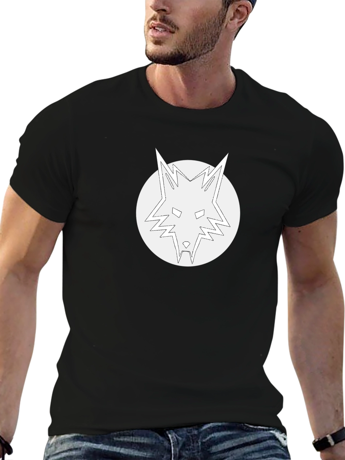 Black T-Shirt with White Wolf Graphic