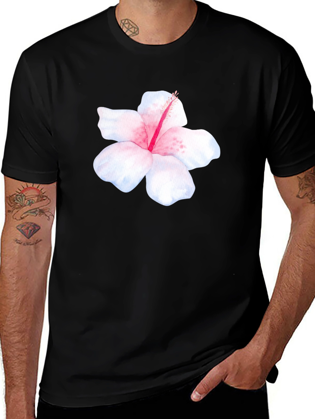 Hibiscus Flower Black T-Shirt