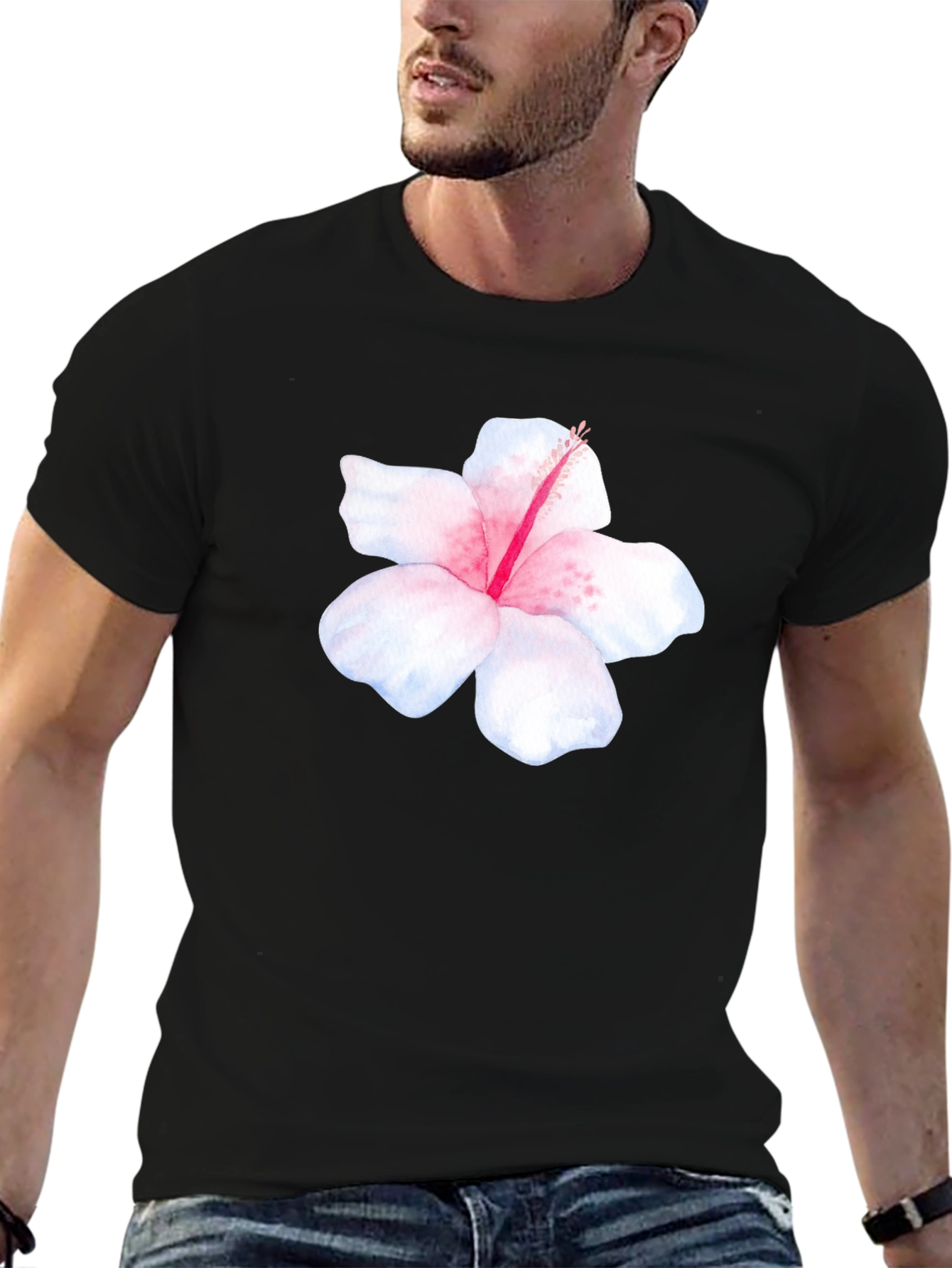 Hibiscus Flower Black T-Shirt