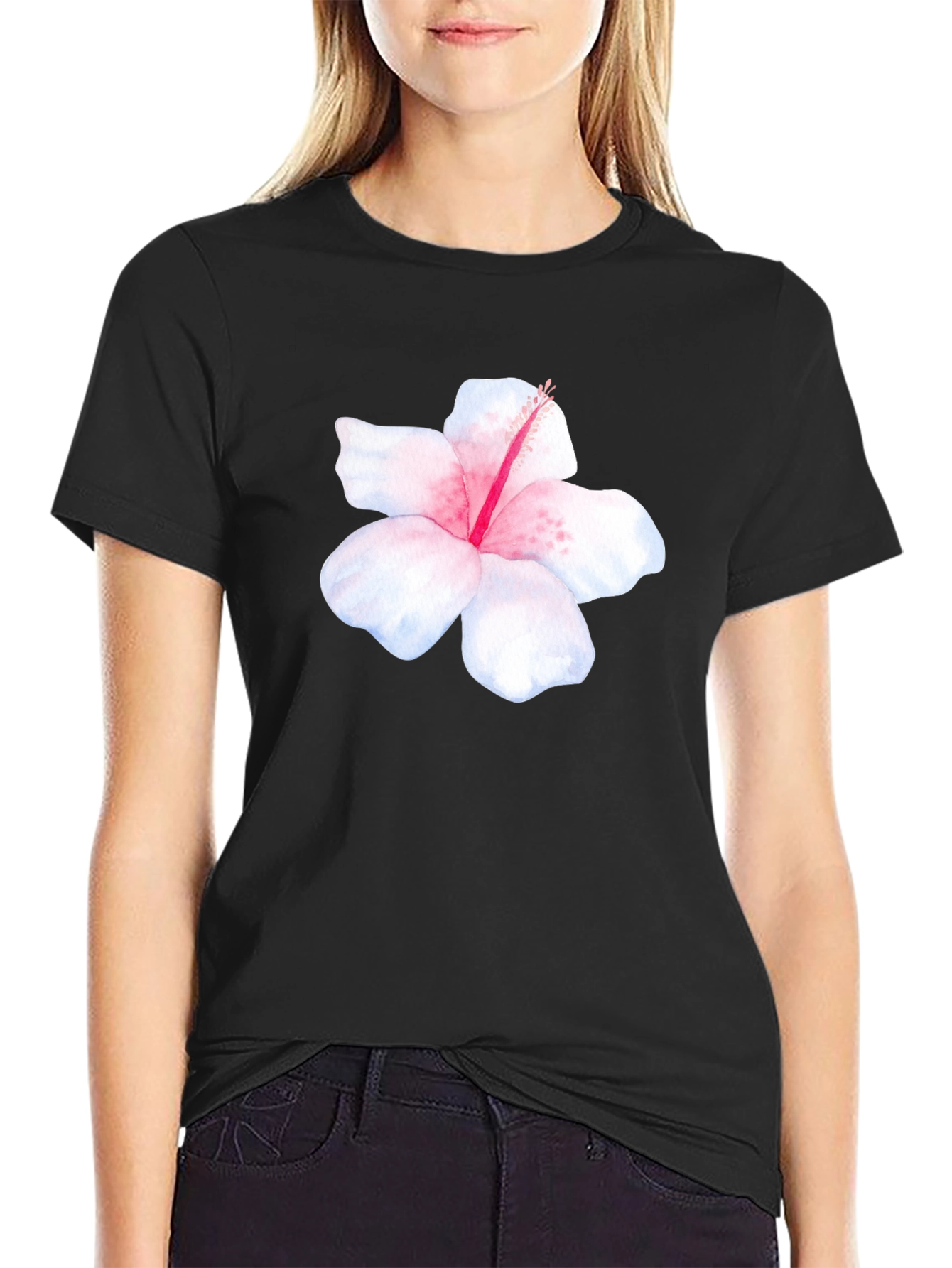 Hibiscus Flower Black T-Shirt