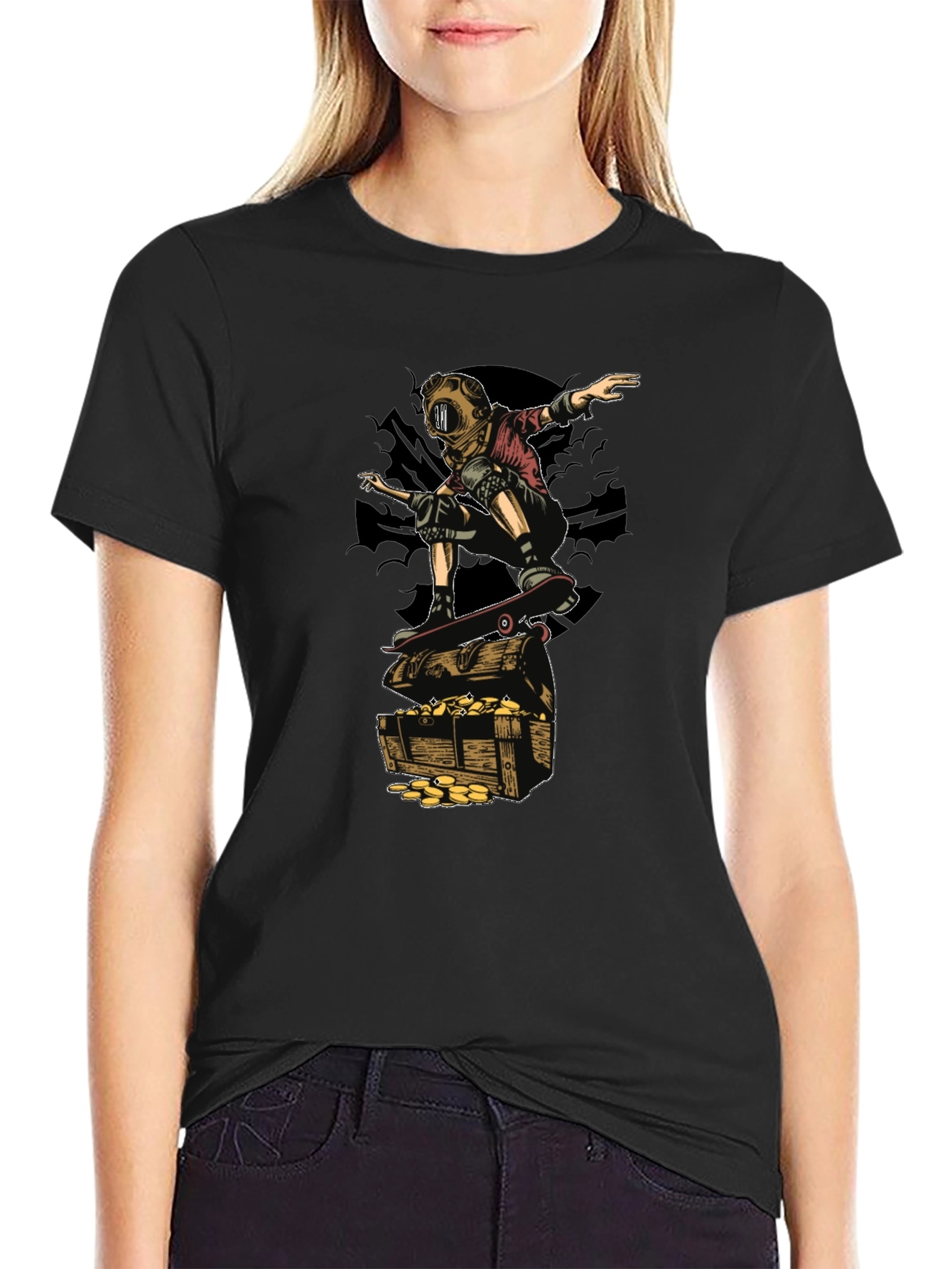Skateboarding Diver on Treasure T-Shirt