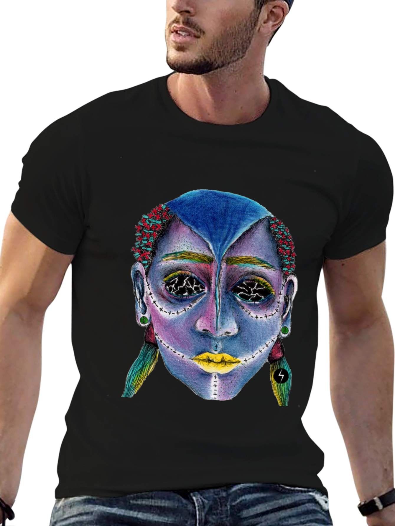 Unique Graphic Tee: Avant-Garde Portrait Design