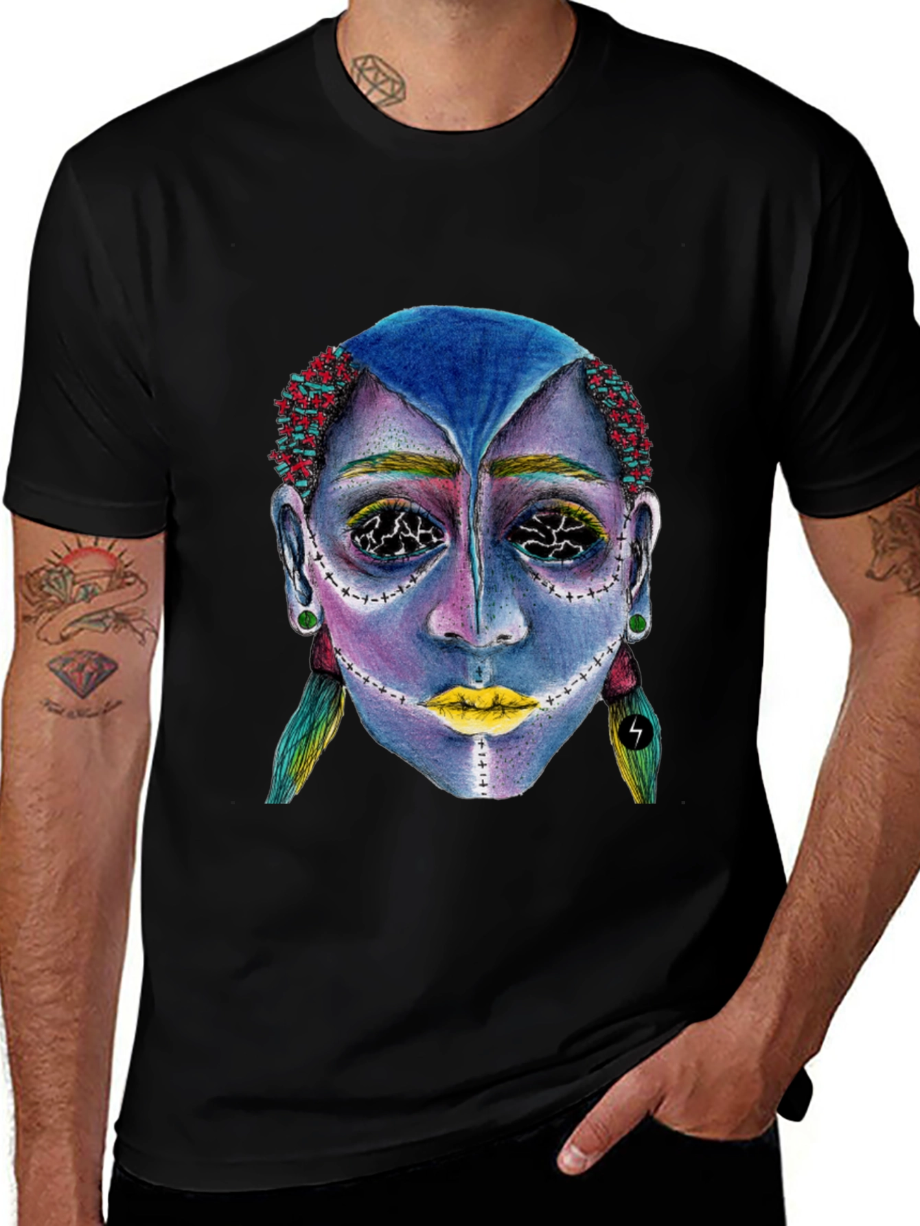 Unique Graphic Tee: Avant-Garde Portrait Design