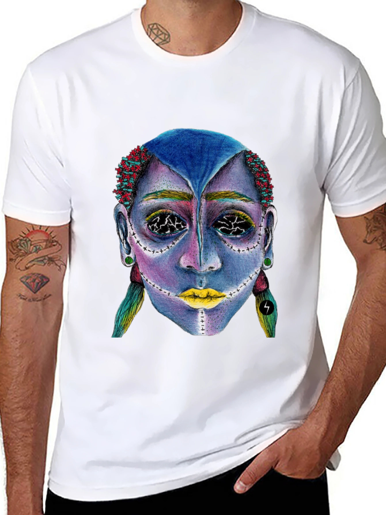 Unique Graphic Tee: Avant-Garde Portrait Design